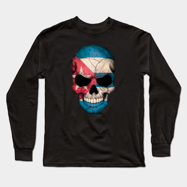 Cuban Flag Skull Long Sleeve T-Shirt by jeffbartels